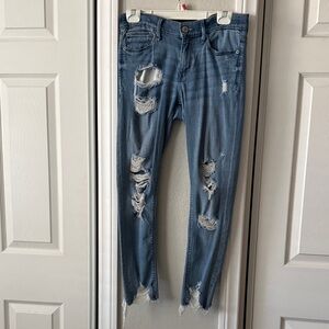 Express Women's Distressed Straight Leg Jeans in Blue